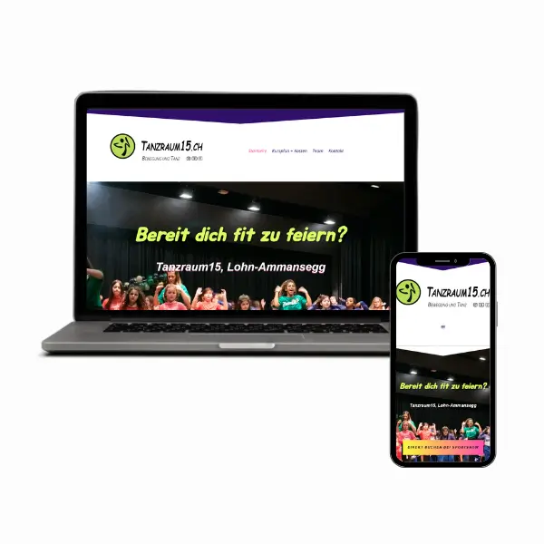 Laptop mit von mir erstellten Website Tanzraum 15