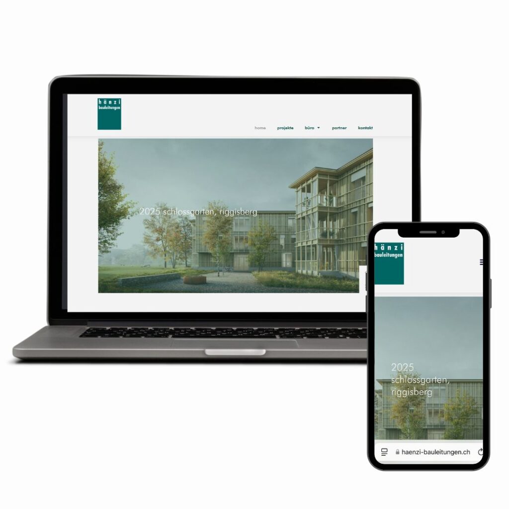 Laptop mit von mir erstellten Website Hänzi Bauleitungen GmbH